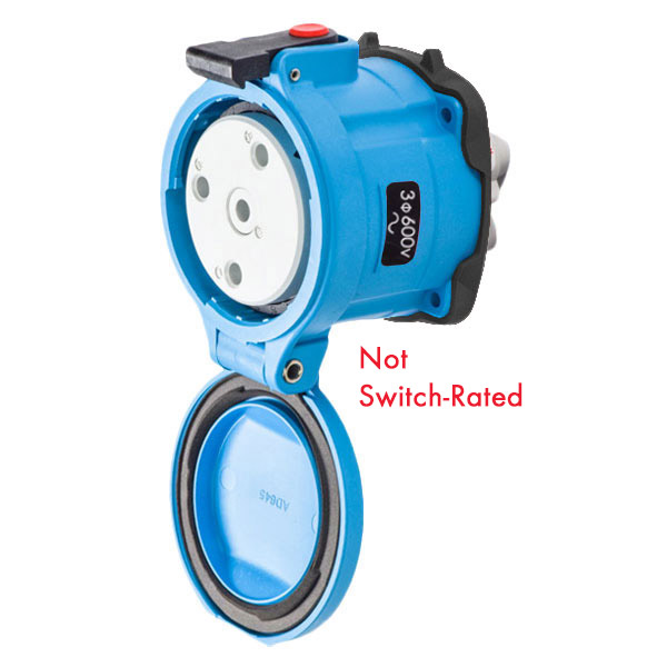 33-64143-352-4X - DS60 RECEPTACLE POLY BLUE SIZE 4 TYPE 4X 3P+G 60A 600 VAC 60 Hz NO AUX STRAIGHT INSERTION TYPE 4X WATERTIGHTNESS